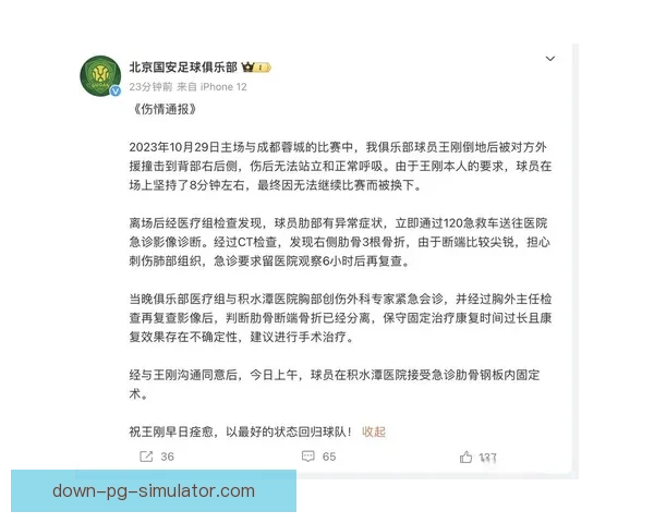 王刚因肋骨骨折重伤住院治疗 目前情况稳定恢复中